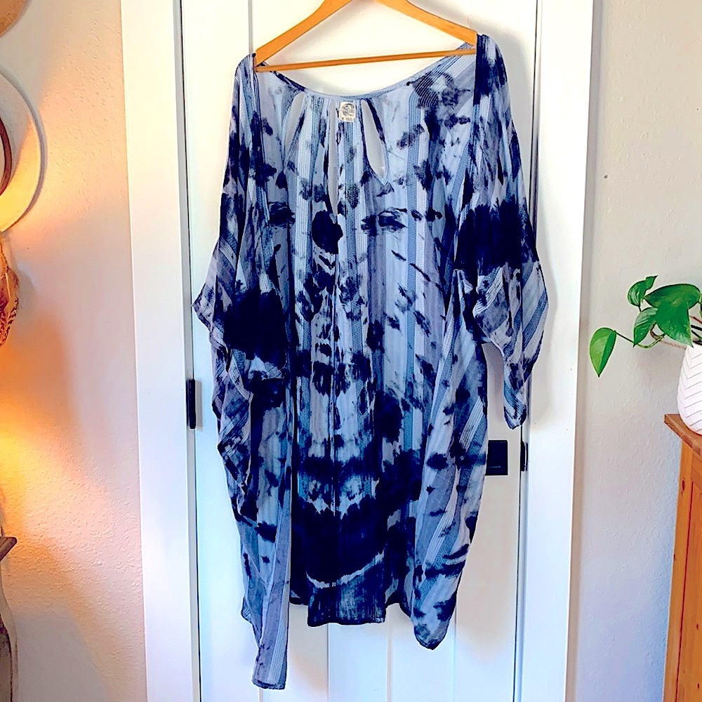 O’Neill Blue Tie Dye Beach Cover Up Kimono Swim One Size